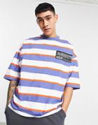 Asos Design Oversized Stripe T-shirt With Chest Text Print-multi