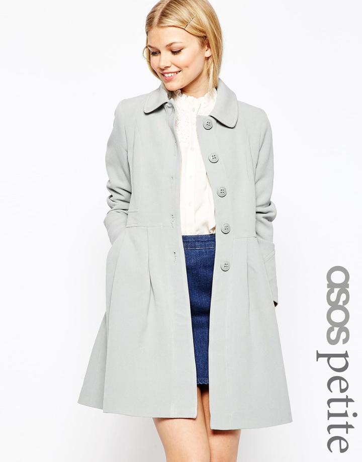 Asos Petite Skater Coat With Paneled Detail - Ice Blue