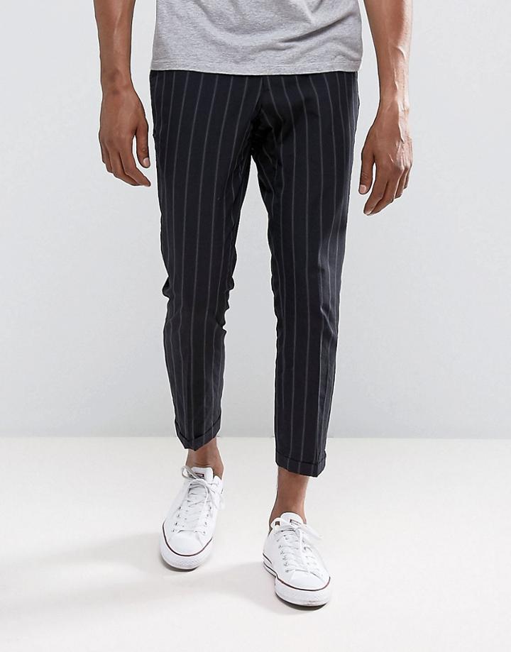 New Look Slim Cropped Pants In Black Stripe - Black