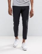 New Look Slim Cropped Pants In Black Stripe - Black