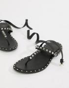 Asos Design Fame Premium Studded Leather Sandals - Black
