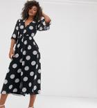Asos Design Tall Button Front Waisted Open Back Jumpsuit In Polka Dot-multi