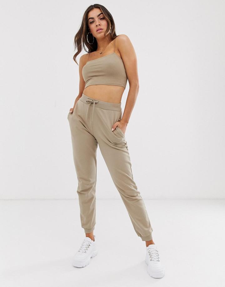 Asos Design Two-piece Basic Jogger With Tie - Beige