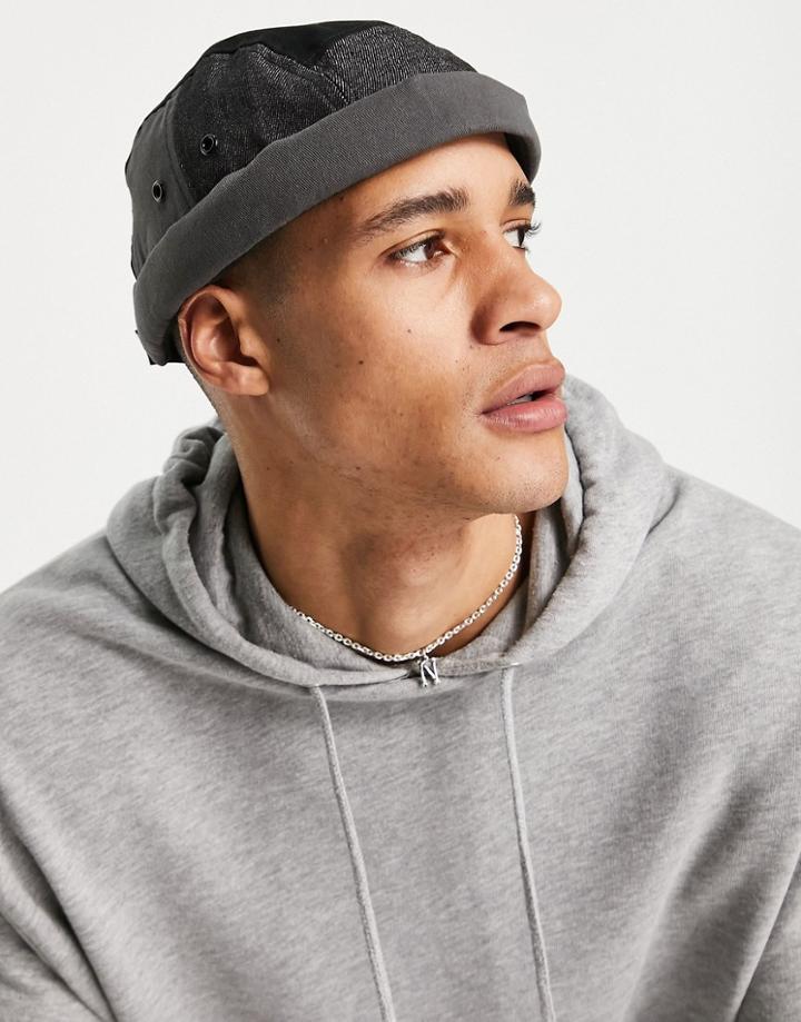 Asos Design Docker Hat With Patchwork In Black