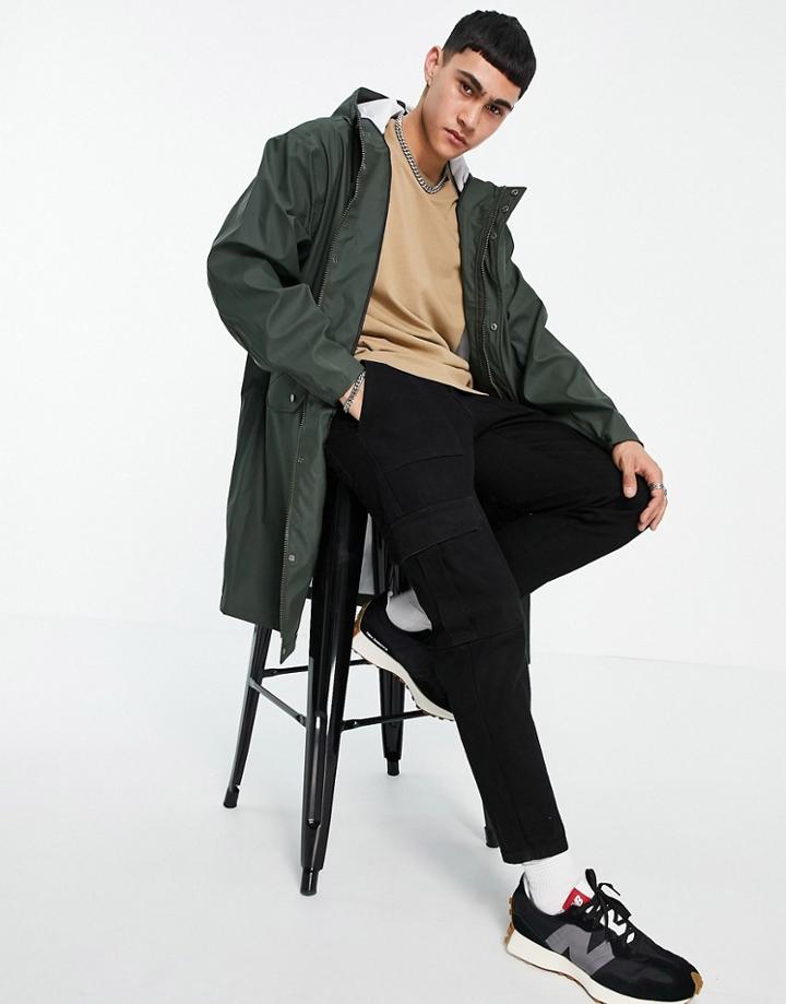 Asos Design Waterproof Rubberized Rain Jacket In Khaki-green