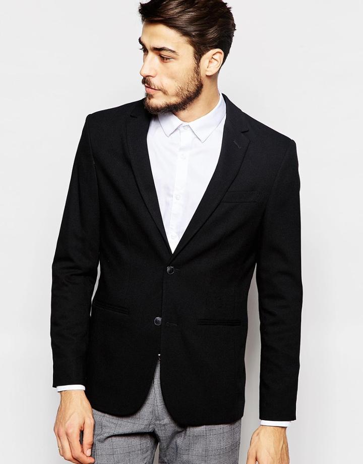 Jack & Jones Premium Pique Blazer With Stretch In Slim Fit - Black