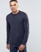 Asos Crew Neck Sweater In Navy Cotton - Navy