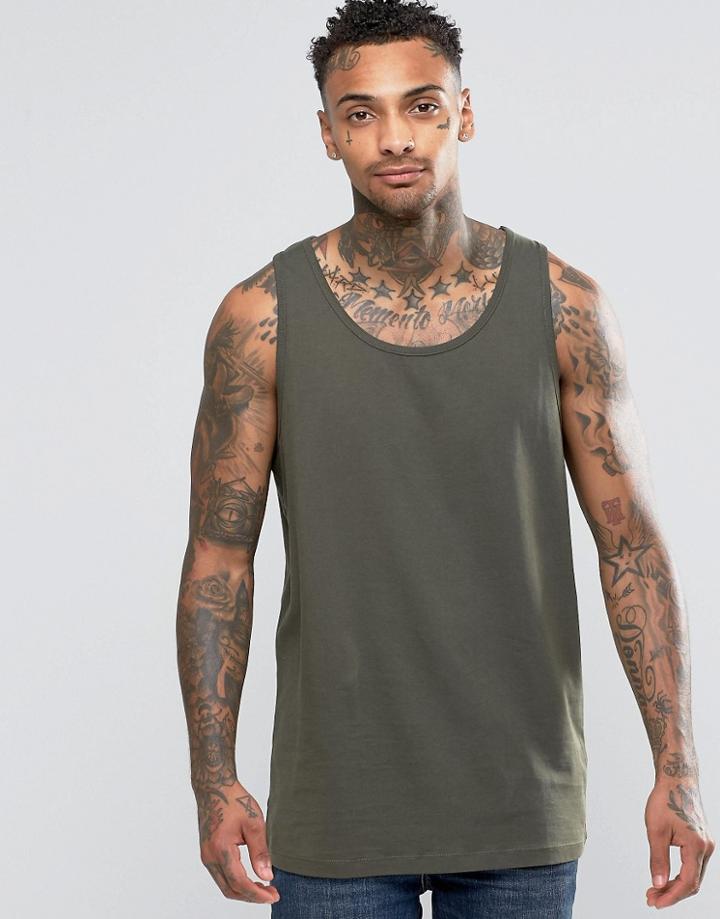 Asos Longline Relaxed Tank In Khaki - Khaki