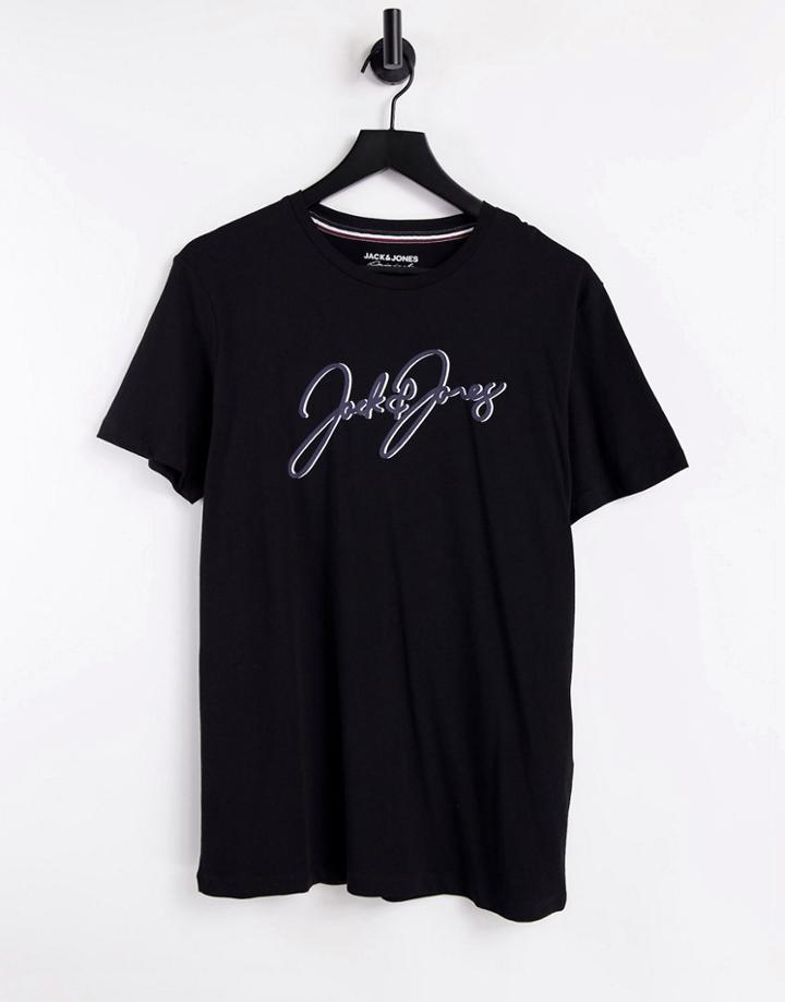 Jack & Jones Script Logo T-shirt In Black