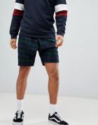 Asos Design Drop Crotch Shorts In Check With Asymmetric Front - Navy