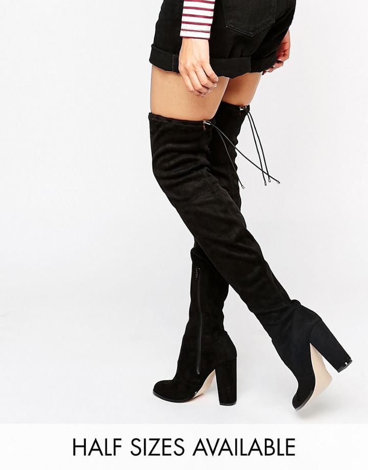Asos Kingdom Heeled Over The Knee Boots - Black