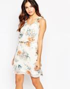 Qed London Floral Print Dress With Bubble Top - Cream