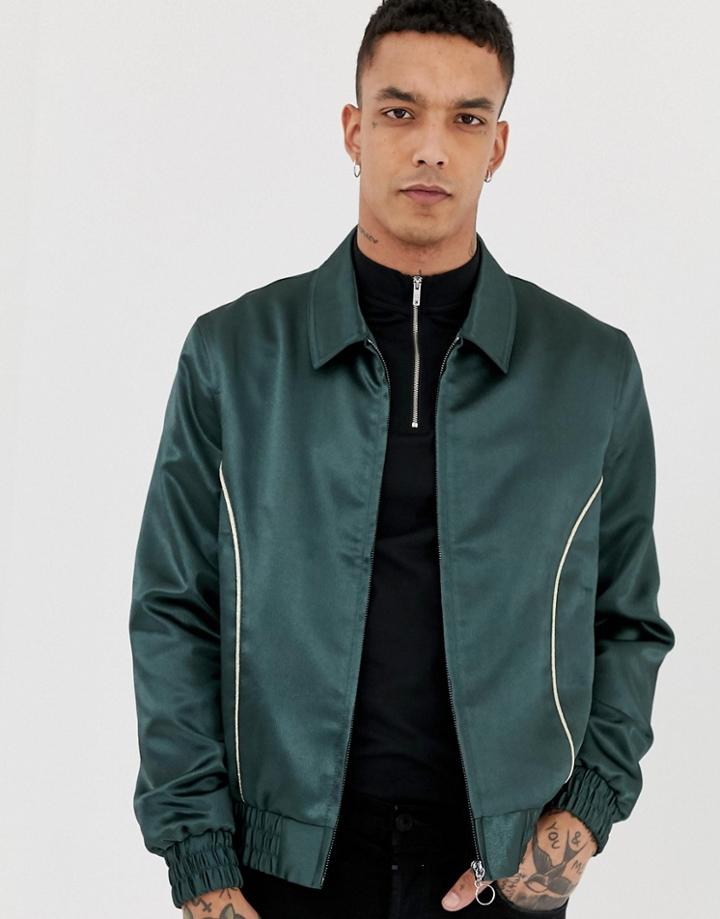 Asos Design Harrington Jacket With Piping Detail-green