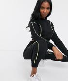 Asos Design Crop Sweat And Jogger Tracksuit With Neon Piped Detail-black