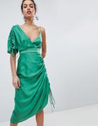 Keepsake Asymmetric Shoulder Midi Dress - Green
