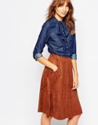 Vero Moda Denim Tie Neck Shirt - Dark Blue Denim