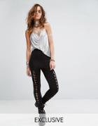 Sacred Hawk High Waist Leggings With Lace Up Front Detail - Black