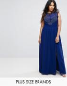 Little Mistress Plus Embroidered Maxi Dress - Blue