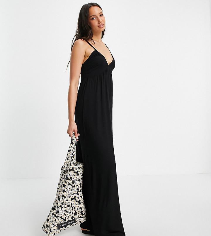 Asos Design Tall Cupped Detail Maxi Dress In Black