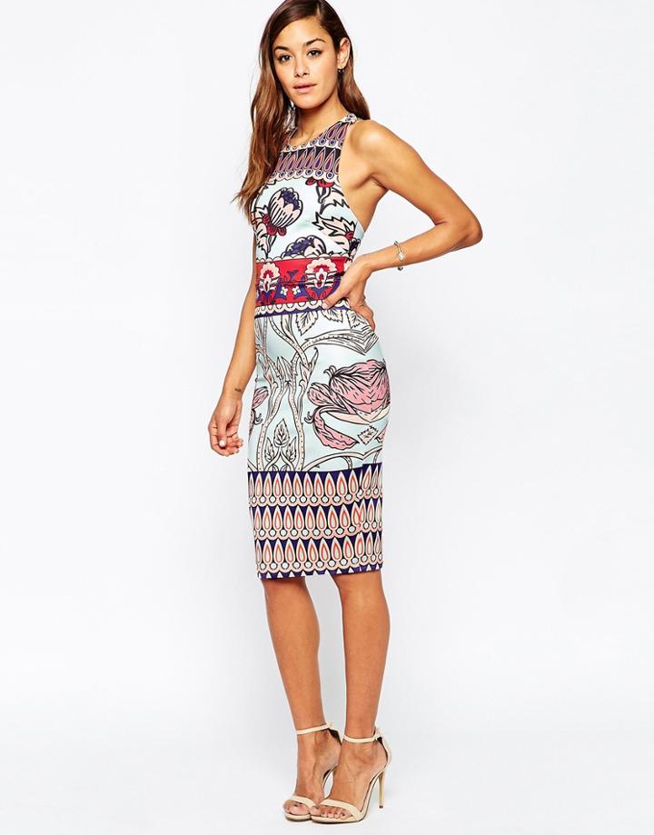 Asos Clean Placed Mixed Floral Print Scuba Midi Dress - Multi
