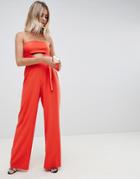 Asos Design Structured Jumpsuit With Cut Out And Belt Detail - Orange