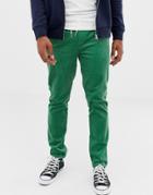 Asos Design Slim Pants With Elastic Waist In Green Cord - Green