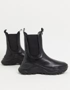 Asos Design Amari Premium Leather Sporty Chelsea Boots In Black