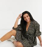 New Look Curve Wrap Front Mini Dress In Floral Print-multi