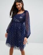 Tresophie Silver Glitter Ruffle Dress - Blue