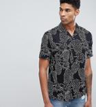 Asos Design Tall Oversized Shirt In Pineapple Print In Black - Black