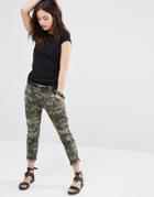 Only Camo Skinny Pant With Ripped Detail - Military Green