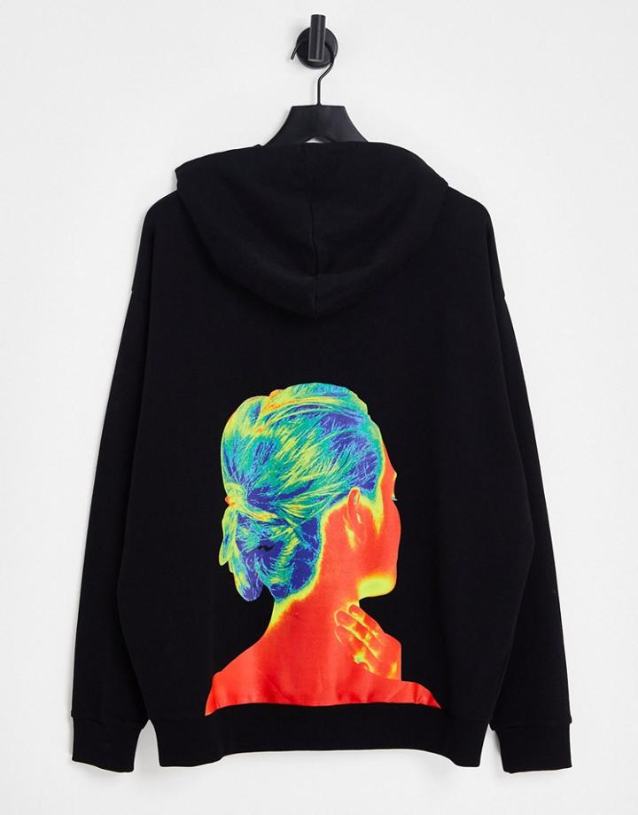 Asos Design Oversized Hoodie In Black With Heat Map Photographic Back Print