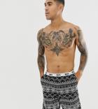 Asos Design Lounge Pyjama Short In Black With Geo-tribal Print And Branded Waistband