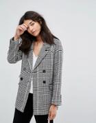 Neon Rose Longline Blazer In Prince Of Wales Check - Gray