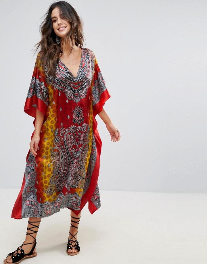 Anmol Printed Beach Caftan - Red