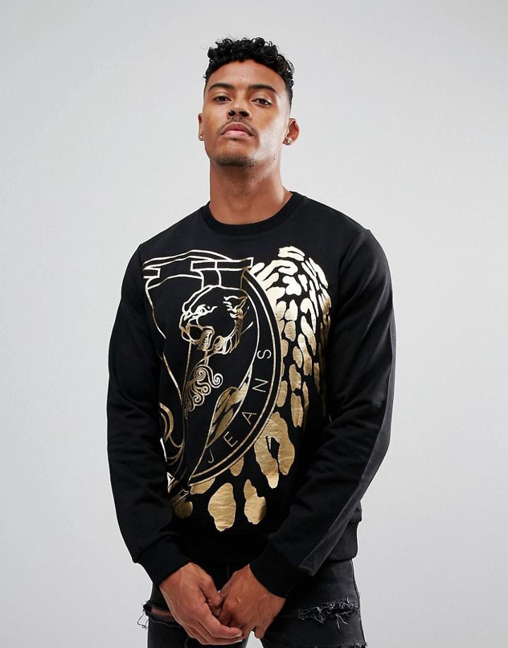 Versace Jeans Sweatshirt In Black With Tiger Print - Black