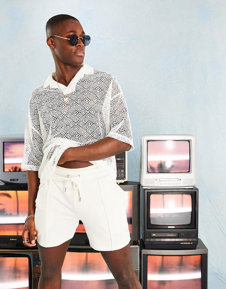 Asos Design Oversized Polo T-shirt In Beige Mesh-neutral