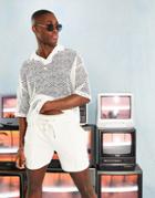 Asos Design Oversized Polo T-shirt In Beige Mesh-neutral