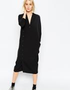 Asos White Long Sleeve Shirt Dress With Side Button Detail - Black