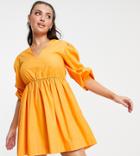 Accessorize Exclusive Puff Sleeve Dress In Orange