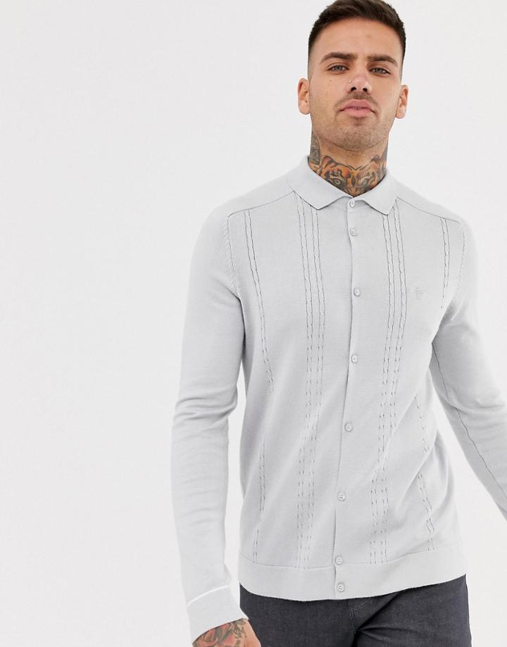 River Island Cable Knit Buttoned Shirt In Light Gray - Gray