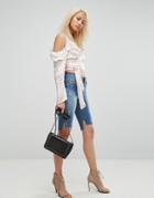 Arrive Denim Shorts With Raw Step Hem - Blue