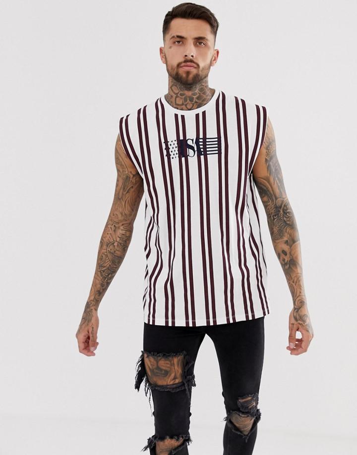 Asos Design Oversized Tank In Vertical Stripe With Usa Embroidery - Multi