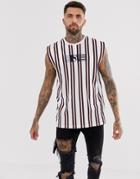 Asos Design Oversized Tank In Vertical Stripe With Usa Embroidery - Multi