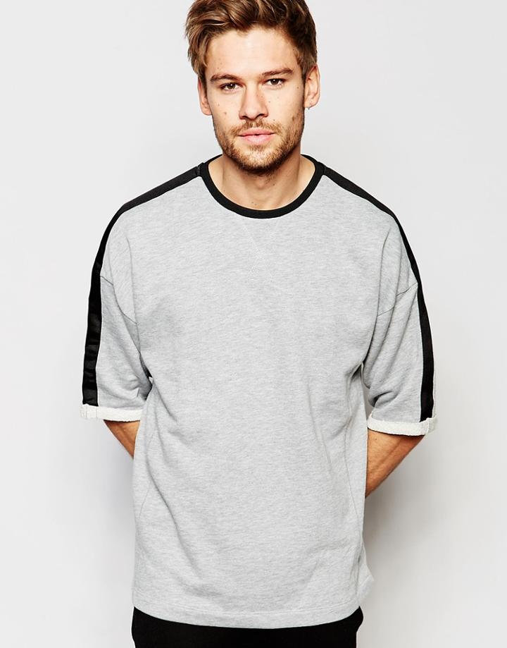 Asos Loungewear Oversized Short Sleeve Sweatshirt With Taping Detail - Gray