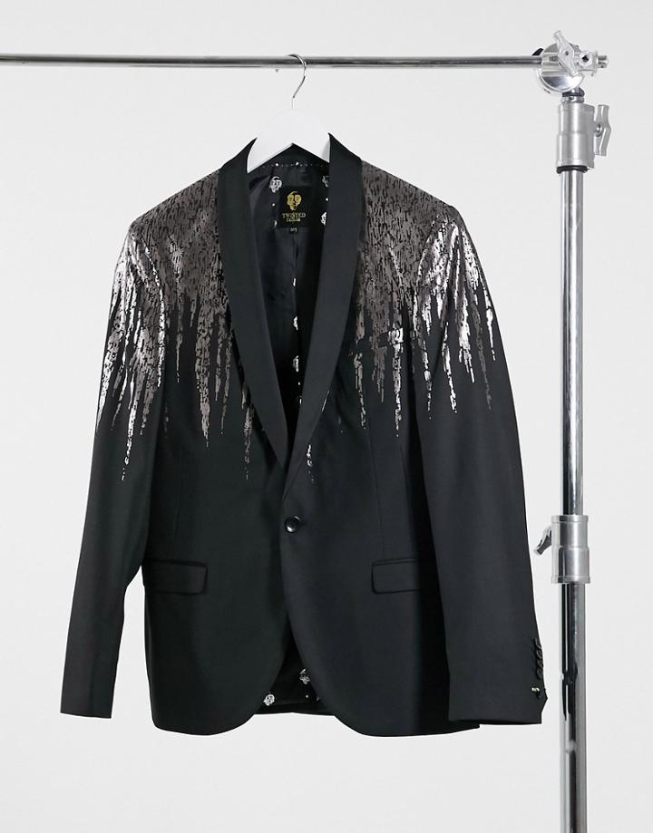 Twisted Tailor Blazer With Silver Drip In Black