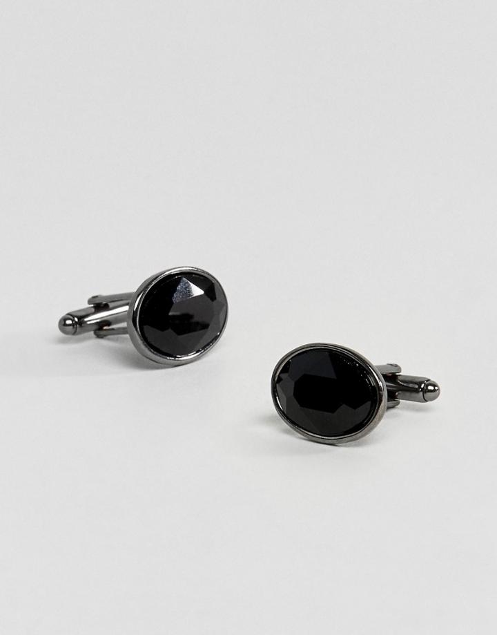 Asos Cufflinks In Gunmetal With Crystal - Black
