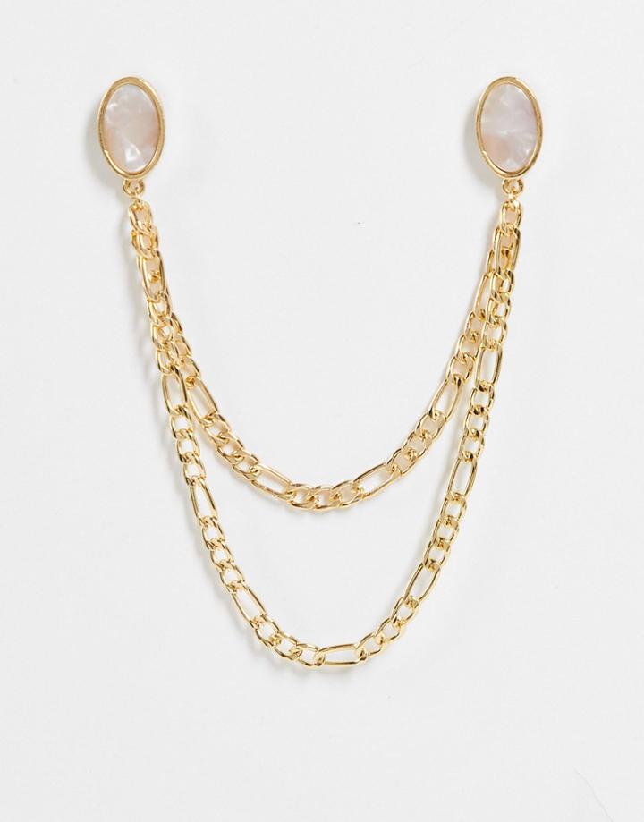 Asos Design Collar Tips With Faux Pearl In Gold Tone