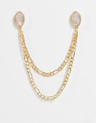Asos Design Collar Tips With Faux Pearl In Gold Tone