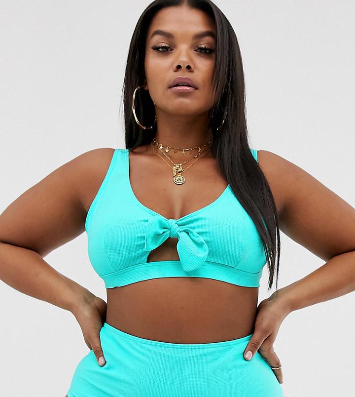 Wolf & Whistle Curve Exclusive Bunny Tie Cut Out Bikini Top In Mint - Green